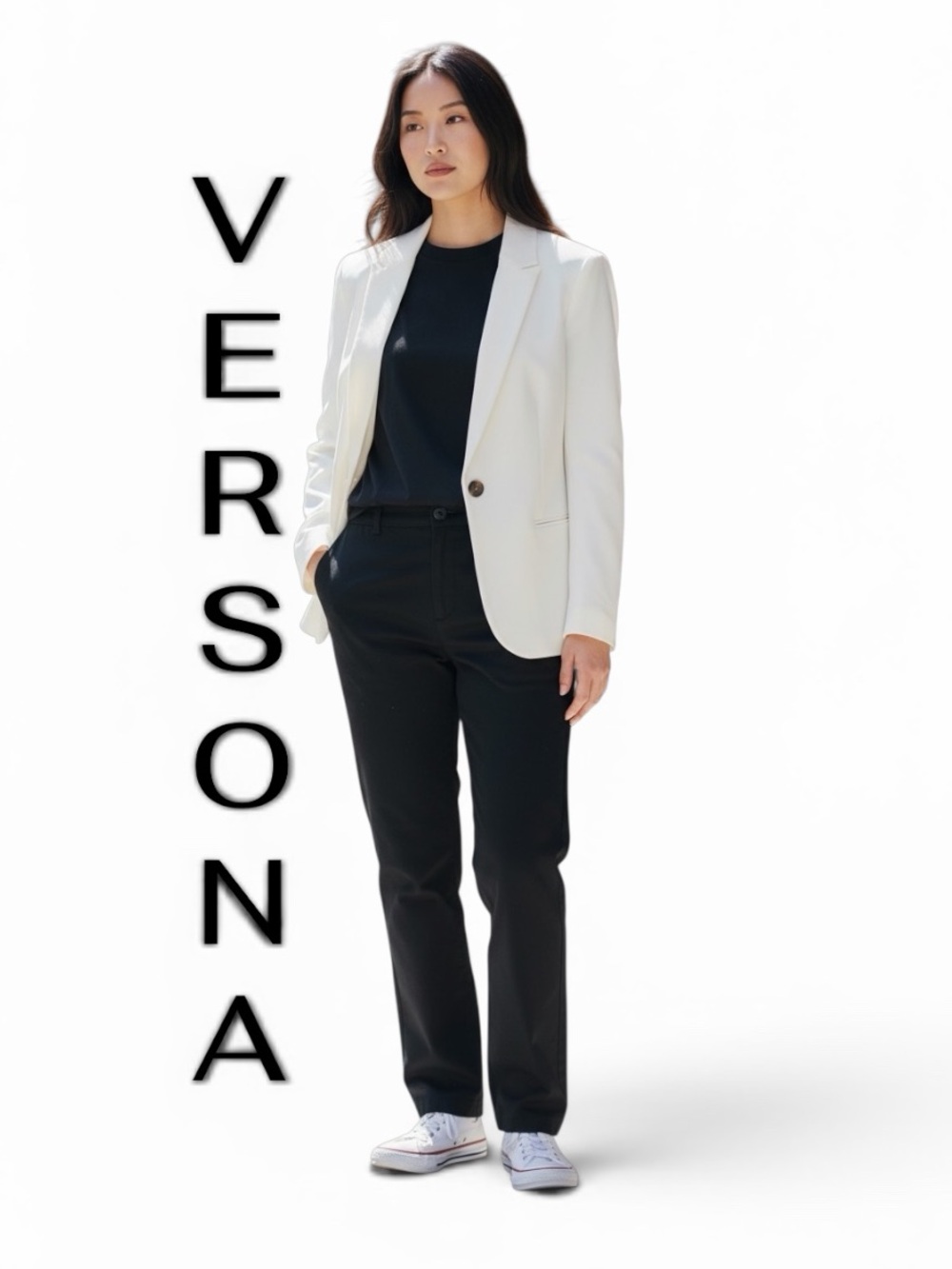 Like New 🤍 white striped lined blazer one button pockets Versona XL preppy